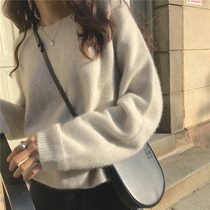 New cashmere shirt female round collar autumn winter sweater loose and lazy cardigan woman with thick Korean version of bottom knit sweater