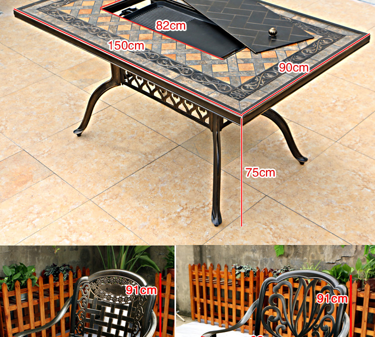 Bàn ghế BBQ ngoài trời Kết hợp Bàn ghế ngoài trời Bàn ghế ngoài trời Iron Garden Garden Bàn BBQ điện Ban công năm mảnh ghế sân thượng
