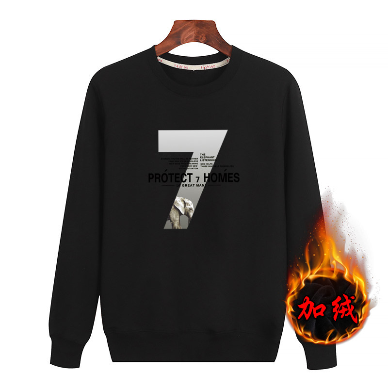 Sweatshirt male winter plus velvet thickened loose round collar sleeve head warm men's pure cotton large size with new trend autumn and winter