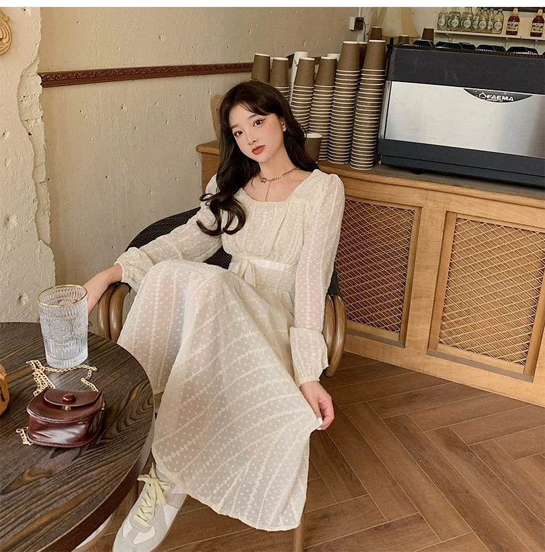 Moonlight Love Letter Dress 2021 Sản phẩm mới của mùa xuân / hè dành cho phụ nữ Cổ tròn Voan kiểu Pháp Eo cao eo Váy dài ôm sát - Váy eo cao