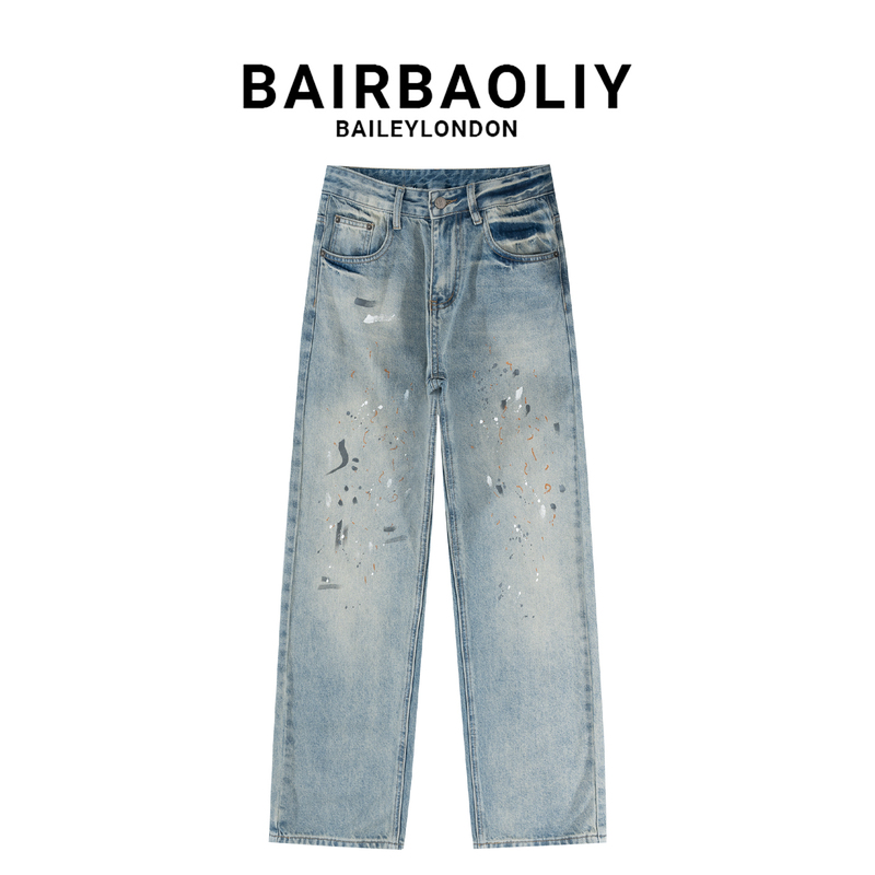 Bairbaoliy2026 New Fashion High Street Splatter Graffiti American Trendy Brand Versatile Casual Jeans Long Pants Bairbaoliy2026 New Fashion High Street Splatter Graffiti American Trendy Brand Versatile Casual Jeans Long Pants