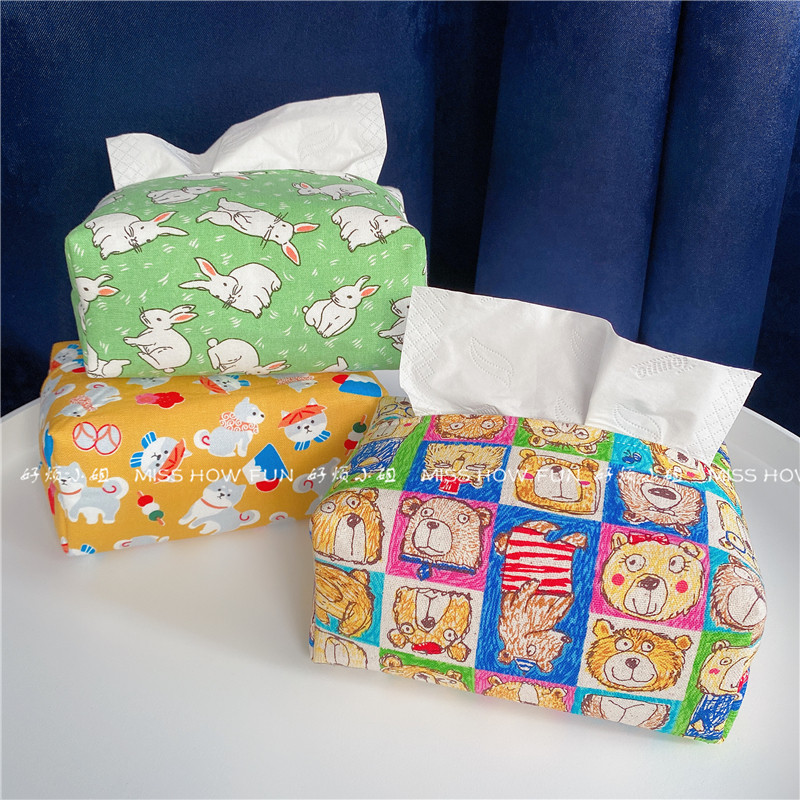 Japanese cute bunny bear children's room bedroom tissue bag box handmade Japanese fabric three-dimensional paper towel bag living room