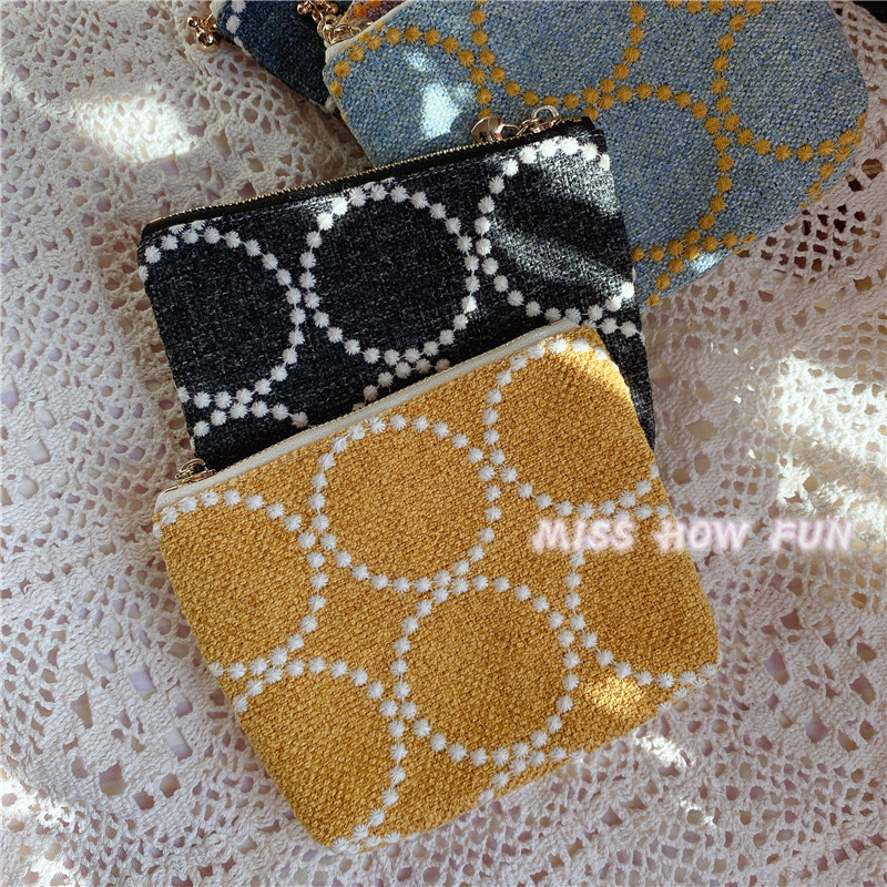 INS Japanese Series Minagawa Akira Suzu Drum Embroidery Style Simple Zipper Card Bag Coin Purse Storage Bag Cloth Bag Mini Bag