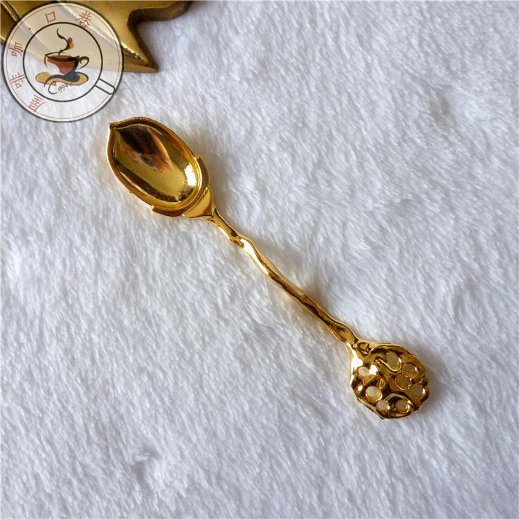 Dubai Palace Court Golden Coffee Spoon Zinc Alloy Gilded Cutlery Stir Spoon Creative Flower Shaped Sweet Tea Spoon