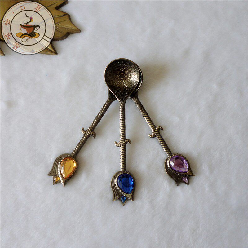 Foreign trade Dubai bronze coffee spoon Mediterranean tea spoon zinc alloy spoon European style retro inlaid jewel sweet spoons