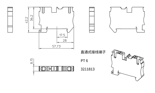 3211813 Европейские терминалы быстрые направляющие рельс Комбинация 6 квадратная прямая заглушка терминала Pt6 Phoenix
