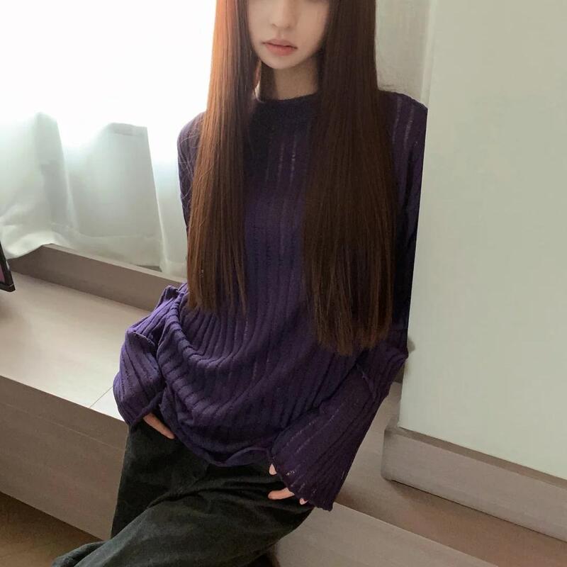 Correct Version】*Loose Knit Sweater Round Neck Rolled Edge Floating Yarn Knit Long Sleeves
