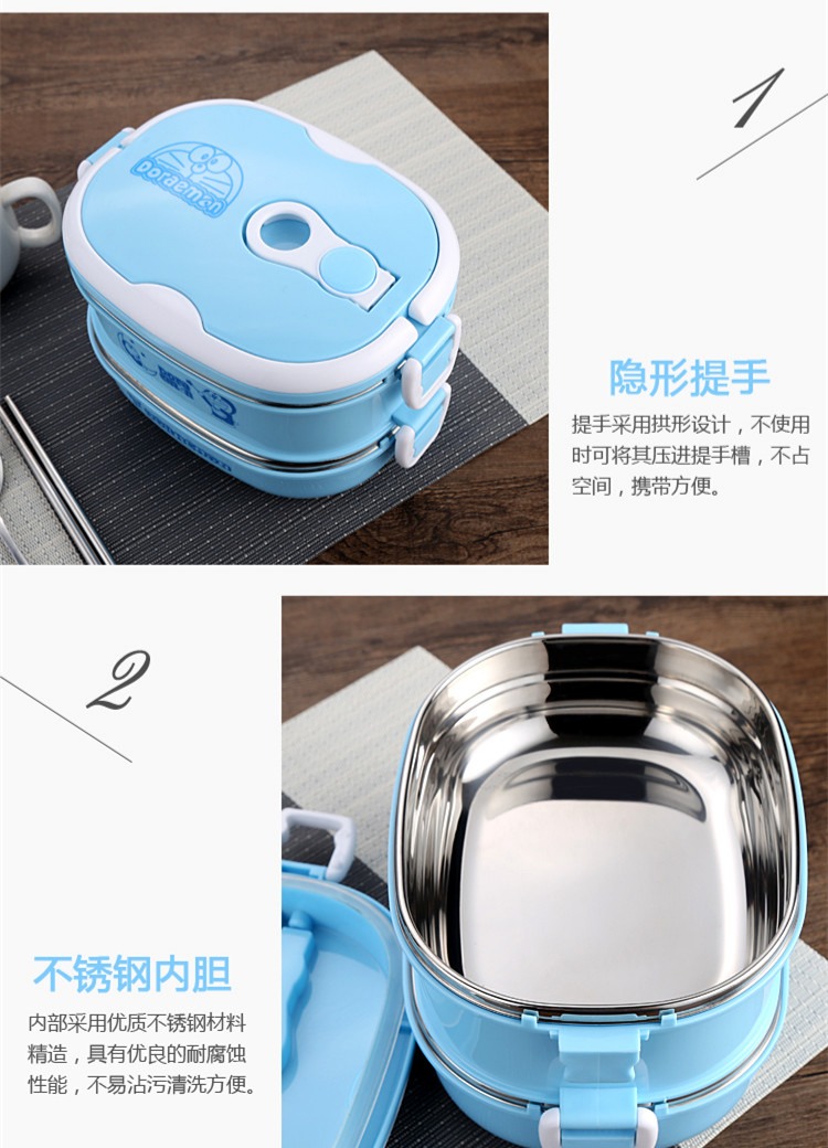 Hộp cơm trưa cách nhiệt nhiều lớp bằng thép không gỉ cách nhiệt Nhật Bản dễ thương Phim hoạt hình một lớp hộp cơm trưa hình chữ nhật hai lớp - Hộp cơm điện sưởi ấm hộp cơm happy cook