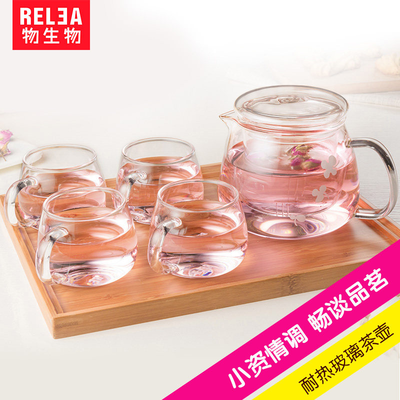 Biological heat-resistant glass teapot cup set Household filter tea set Office bubble tea with handle large elegant pot
