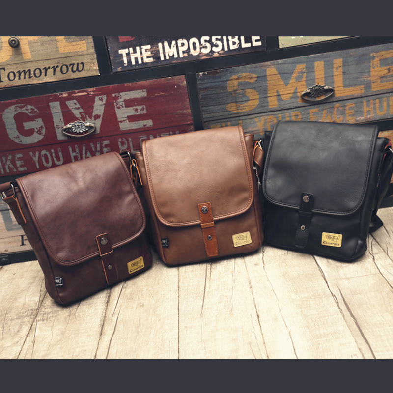 threebox Korean version of men's single shoulder bag Korean version of business street trend messenger bag mobile phone bag leather texture satchel
