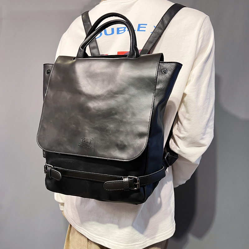 threebox Korean version of the fashion men's backpack business retro portable shoulder backpack trendy simple laptop bag