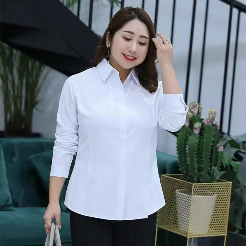 Plus Size Long-Sleeved White Shirt for Women, Fat Mm, 100kg Extra Large, Professional Work Clothes, Formal Loose Top