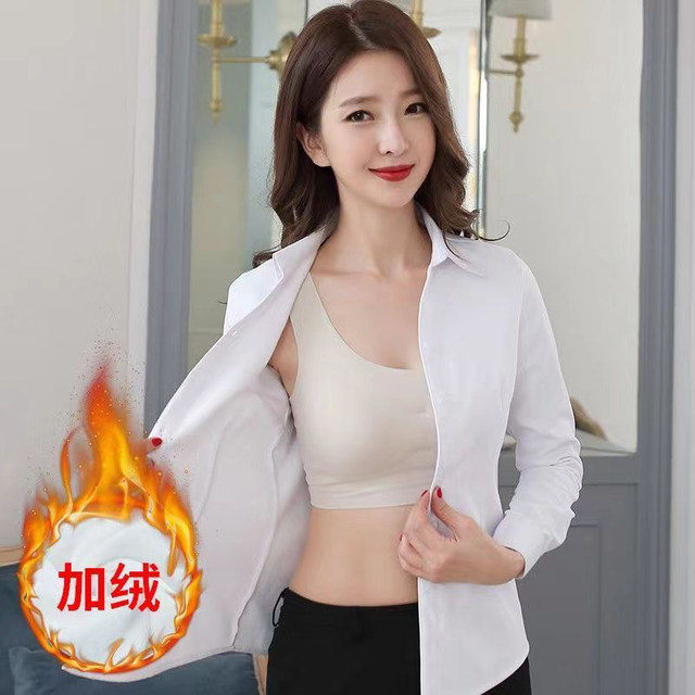 Korean style single-breasted multi-button long-sleeved velvet warm shirt