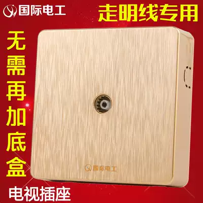 Ming TV TV TV closed circuit switch socket champagne gold brushed 86 type ultra-thin household power supply surface wired wall