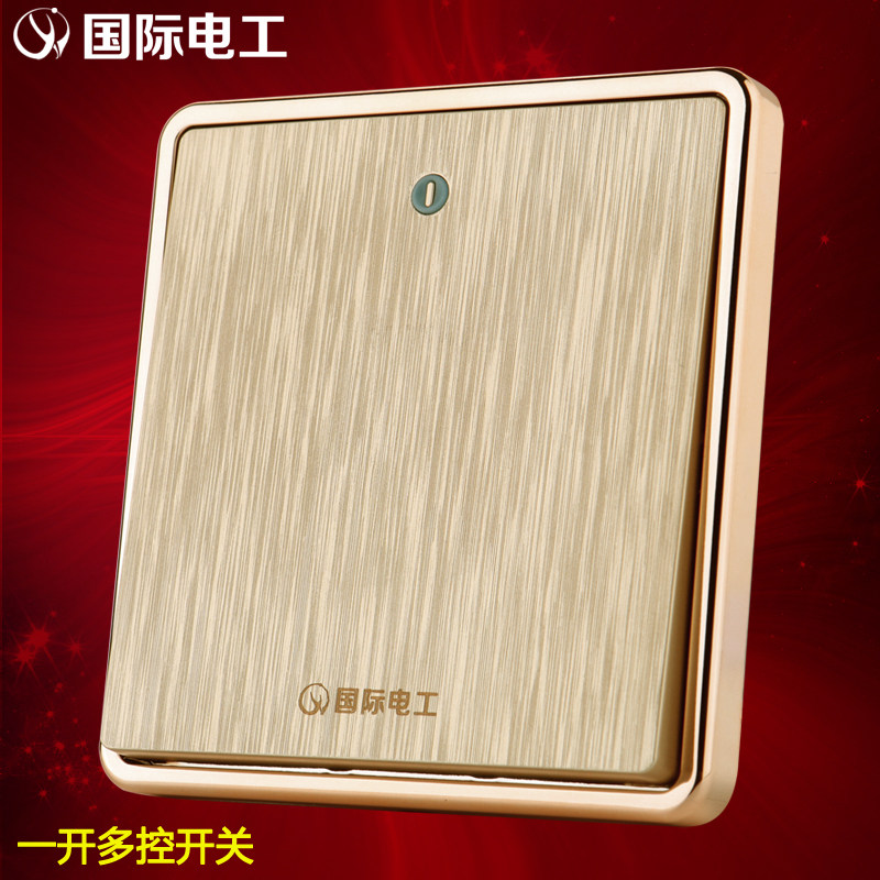 International electrotechnical one-open multi-control switch midway switch double-pole double-throw three-control 86 champagne gold household panel