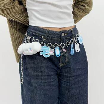 Childlike blue puppy plush pendant metal trouser chain extremely sophisticated bag accessories aqua blue pendant waist chain necklace