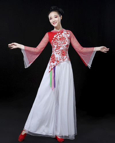 Chinese folk dance dress for women Classical fan dance performance dress female adult elegant Chinese style blue and white porcelain folk dance Square Dance Costume