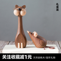 Fake Rat Fake Cat Toy Walnuts Wood Animal Pendulum Pieces Rat Year Net Red Mascot Wood Toys Nordic Trinkets