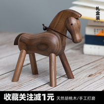 Wooden Horse Walnuts Wood Emulation Animal Children Toys Nordic Book House Pendulum-like Accessories House Ornament Horse Creative Gifts