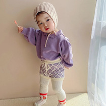 Girl Autumn Clothing Suit Foreign Air Knit Blouse Baby Doll Shirt Pure Color Sweater Cute Rabbit Rabbit Big Fart Shorts