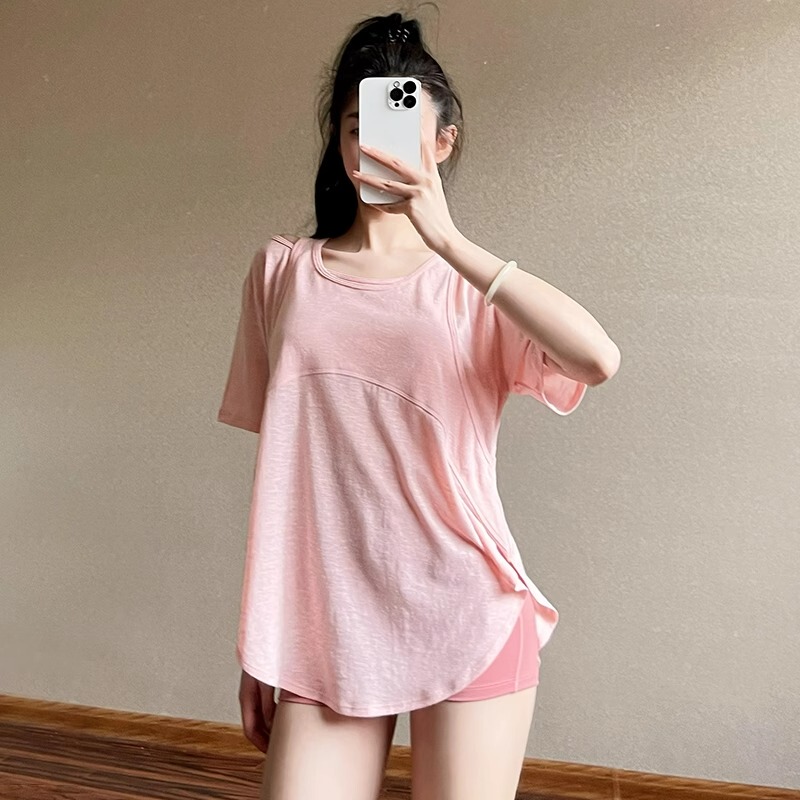 Fitness Short-Sleeved T-Shirt Top for Women, Loose Sports Cover-Up, Long Summer Quick-Drying Running Yoga Suit, Thin Style