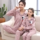 Mùa xuân và mùa thu đồ ngủ cha mẹ con gái cotton dài tay phục vụ nhà phù hợp với mùa hè cô gái lớn trẻ em mẹ và con gái gia đình mặc