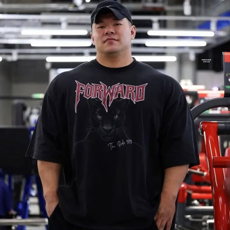 King's Gaze Black Panther Series Washed Short-Sleeve Printed Summer American Retro Heavy Cotton Half-Sleeve T-Shirt