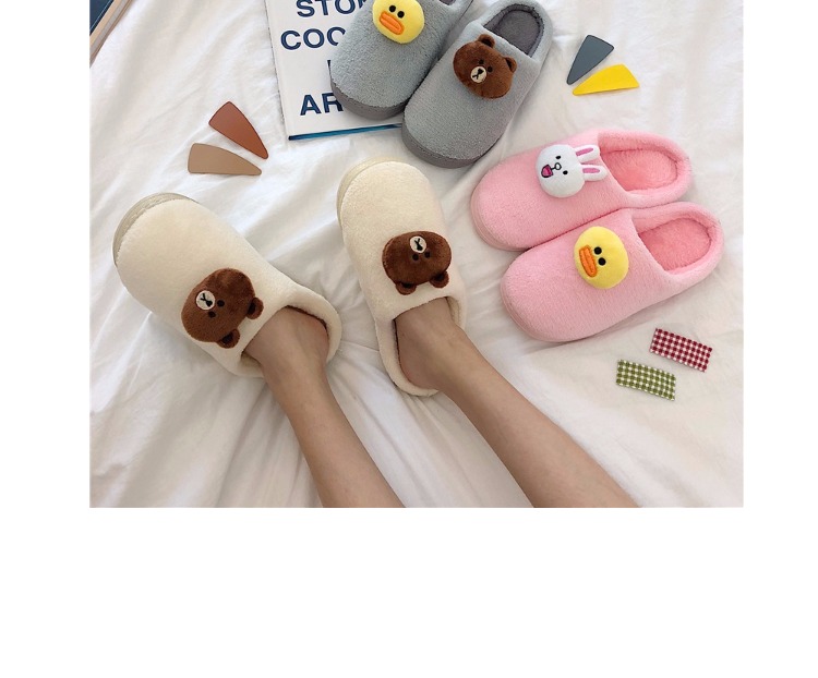 Dải mỏng phiên bản tiếng Hàn của em gái mềm mại dễ thương dép bông hoạt hình mùa thu và mùa đông học sinh nam nữ trong nhà chống trượt đôi sang trọng dép quai hậu nữ đế cao