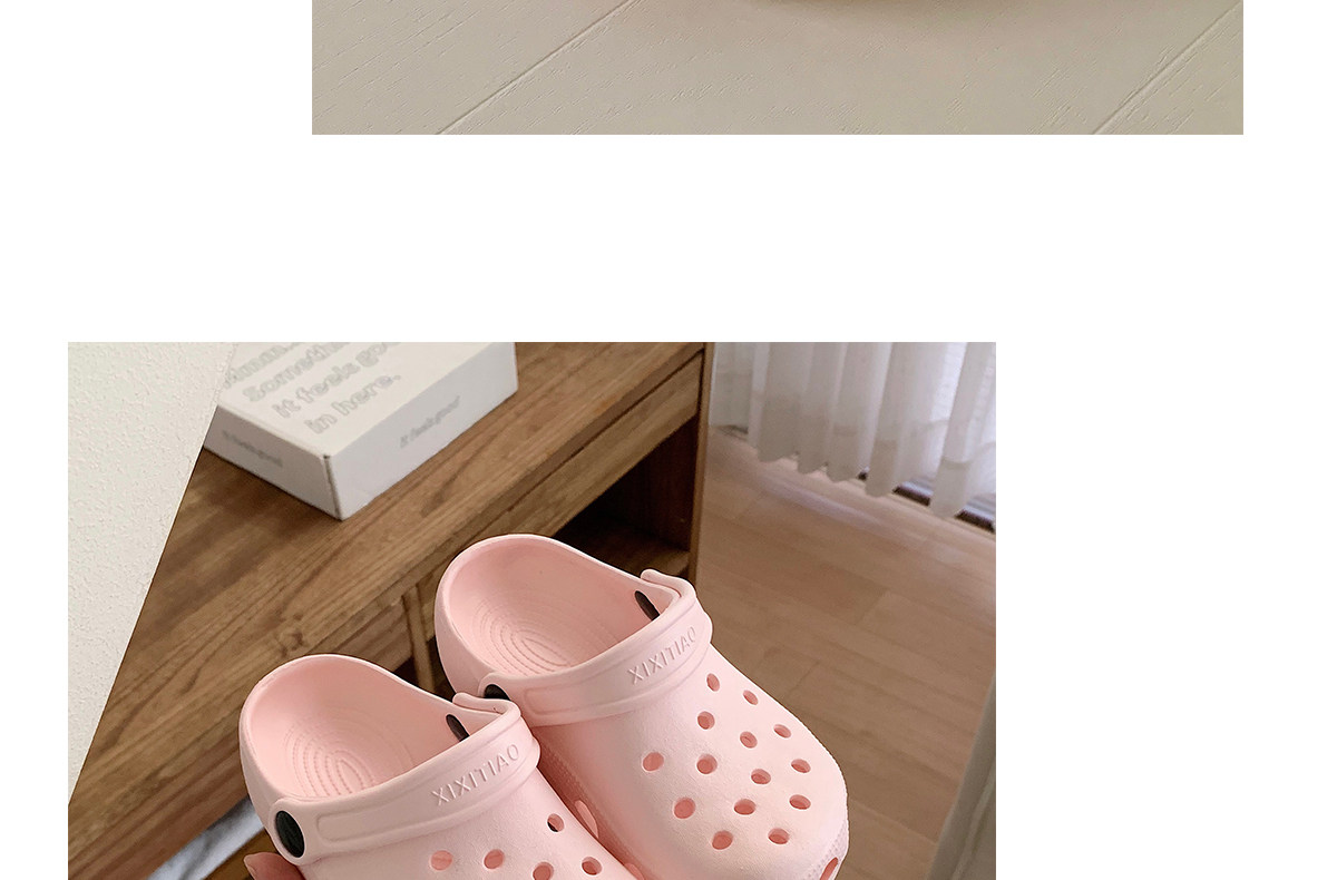 细细条 儿童洞洞鞋日系简约男童女童外穿沙滩凉鞋夏亲子包头拖鞋 — 48
