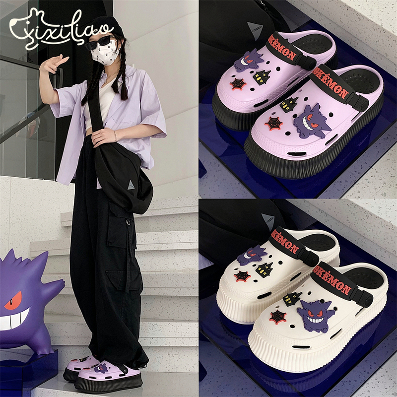 Thin Strips Authentic Pokémon Gengar Clog Shoes Summer Outdoor Trendy Cool Thick-Soled Sandals for Women Ins Style