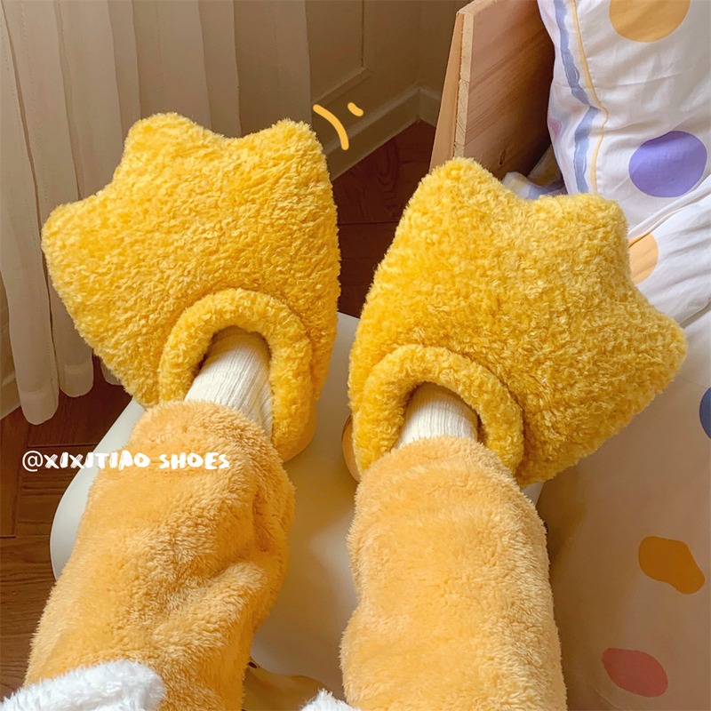 Thin Strip Cartoon Internet Celebrity Duck Paw Cotton Slippers for Women, Winter Indoor Home Use, Warm, Non-Slip, Full-Coverage Heel, Parent-Child Shoes