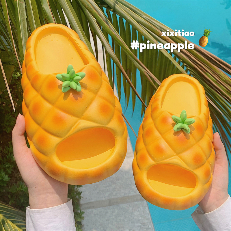 Thin Straps Cute and Fun Couple Beach Shoes for Men and Women, Summer Thick-Soled Non-Slip Pineapple Pattern Sandals with a Soft Step