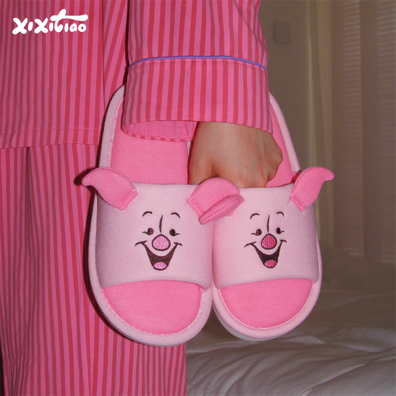 Thin Strips Disney Cute Piglet Piglet Cotton Slippers for Women Spring and Summer Home Sweat-Absorbent Air-Conditioned Room Floor Shoes