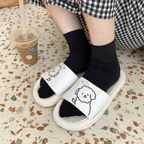 Fine strips of cute cartoon slippers female summer wear Korean ins girl heart Net red non-slip thick bottom cool at home