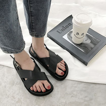 Flat Roman ins Harbor cross with sandals 2018 summer New muffin platform black Martin sandals tide