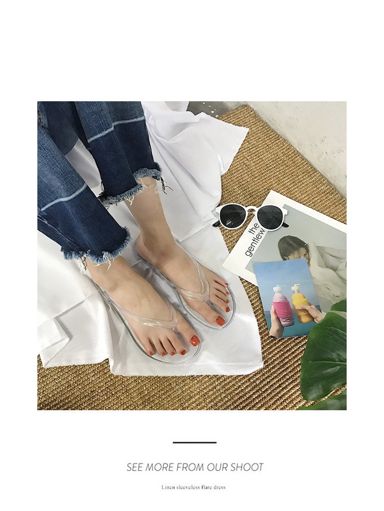 Hàn quốc ulzzang dép trong suốt nữ sinh viên mùa hè hoang dã đáy phẳng clip toe mỏng ban nhạc flip flops pha lê dép