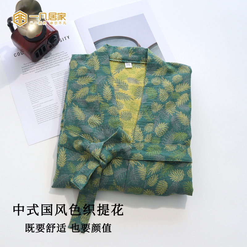 2026 New Pure Cotton Chinese Style Couple's Nightgown, Summer Thin Japanese Kimono, New Chinese Style Hanfu, Men's and Women's Loungewear