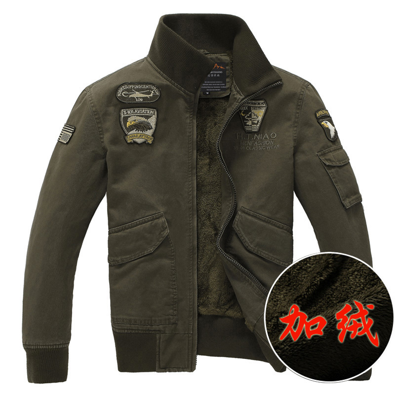 German Men's Winter Jacket, Special Forces Style, Fleece-Lined, Thickened, Pure Cotton, Eagle Embroidery, Military Style Workwear