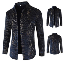 2021 autumn and winter fashion green middle-aged performance clothing gold thread style plus velvet thickened personality interior casual mens shirt