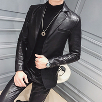 19 Spring and Autumn long sleeve fashion casual slim leather single West clothing jacket leather hairdresser nightclub mens jacket