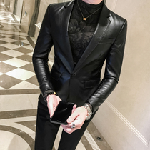 Leather mens suits leather suits mens jackets spring and autumn mens social style PU leather suits mens black tops