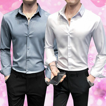 21 spring men long sleeve shirt solid color slim shirt youth business casual top black white red green base shirt