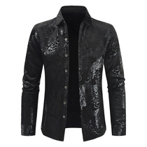 2021 autumn and winter plus velvet shirt men trend men Korean version of vintage print long sleeve shirt personality base shirt