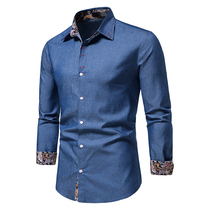 2022 Large Code Loose New Spring Autumn Man Dark Blue Inch Shirt With Long Sleeve Denim Slim Cloth Personality Shirt