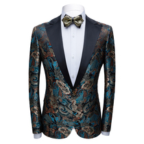 2020 personality new mens Jacquard mens one-piece jacket suit stage Middle Green host song watch costume