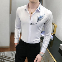 20 Autumn Mens Shirt British Long Sleeve Top Embroidery Mens Korean Slim Four Seasons Black and White Young Mens Shirt