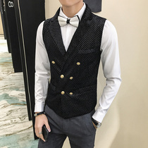 21 Mens British lapel casual vest fashion glossy KTV nightclub performance double-breasted slim vest vest