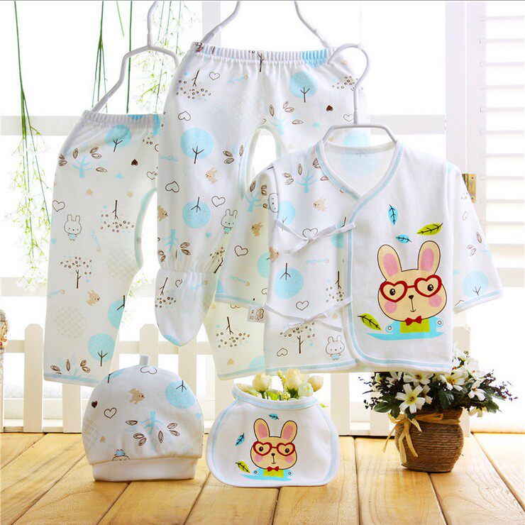 Baby cotton long underwear hat bib 5-piece set cotton baby suit newborn underwear