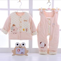 Autumn Winter Style Baby Cotton Padded Jacket Cotton Pants Suit Pure Cotton Baby Back Strap Pants Organic Color Cotton Clothes Two-piece Set