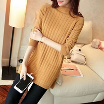 2019 New Autumn Winter long sweater female Korean knitted dress base shirt pullover neck neck loose knit sweater